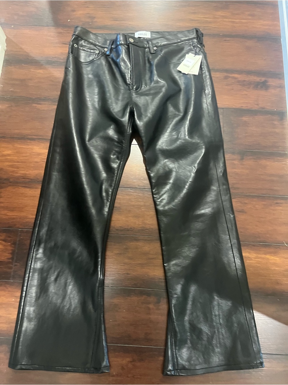 Black Faux Leather Bootcut Jeans by AGOLDE